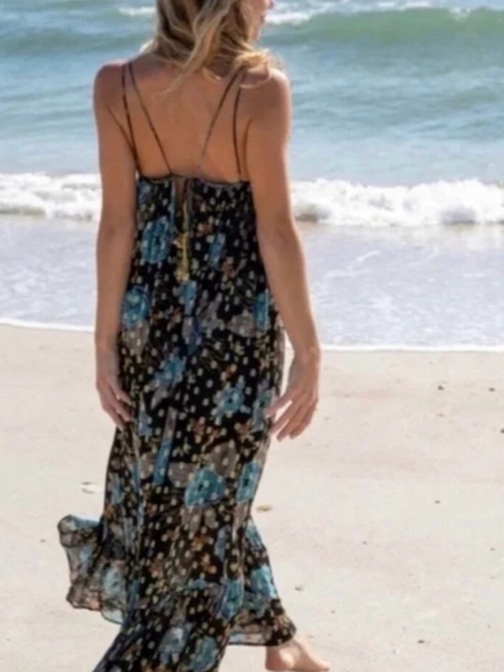 NWT - NATURAL LIFE Black Maxi Dress with Blue Floral Print - Picture 2 of 7